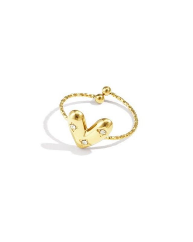 RVS ring goud hartje met diamantjes