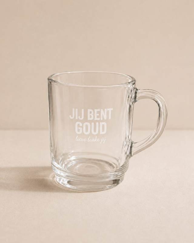 Theeglas met tekst | jij bent goud lieve leuke jij