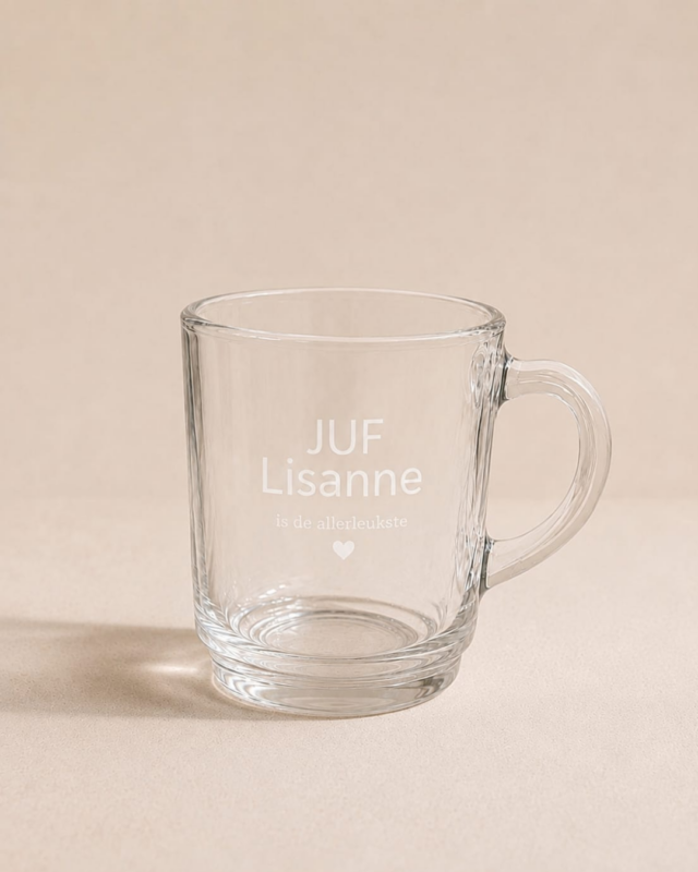 Theeglas Juf – gepersonaliseerd met naam