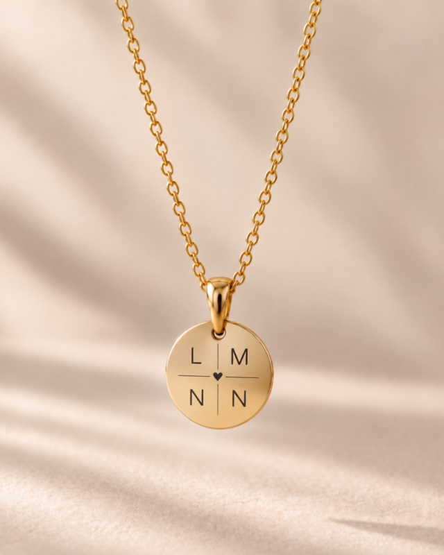RVS gepersonaliseerde ketting | bedel 20 mm met 4 letters en hartje