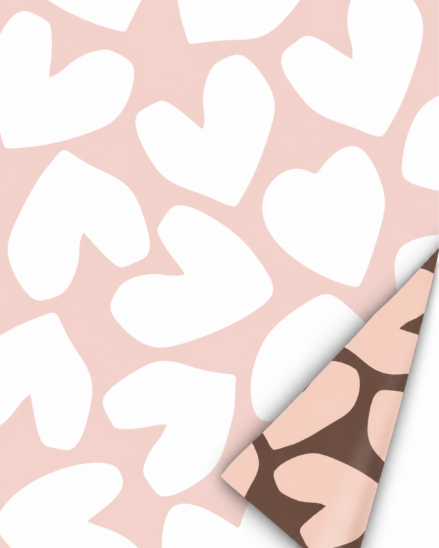 Cadeaupapier hartjes bruin-roze | 2 meter